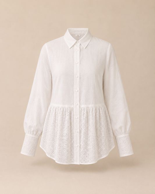 Linen Lace Plus Size Blouse white ghost mannequin