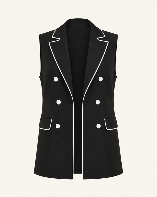 Black Contrast-Trim Tailored Vest ghost mannequin