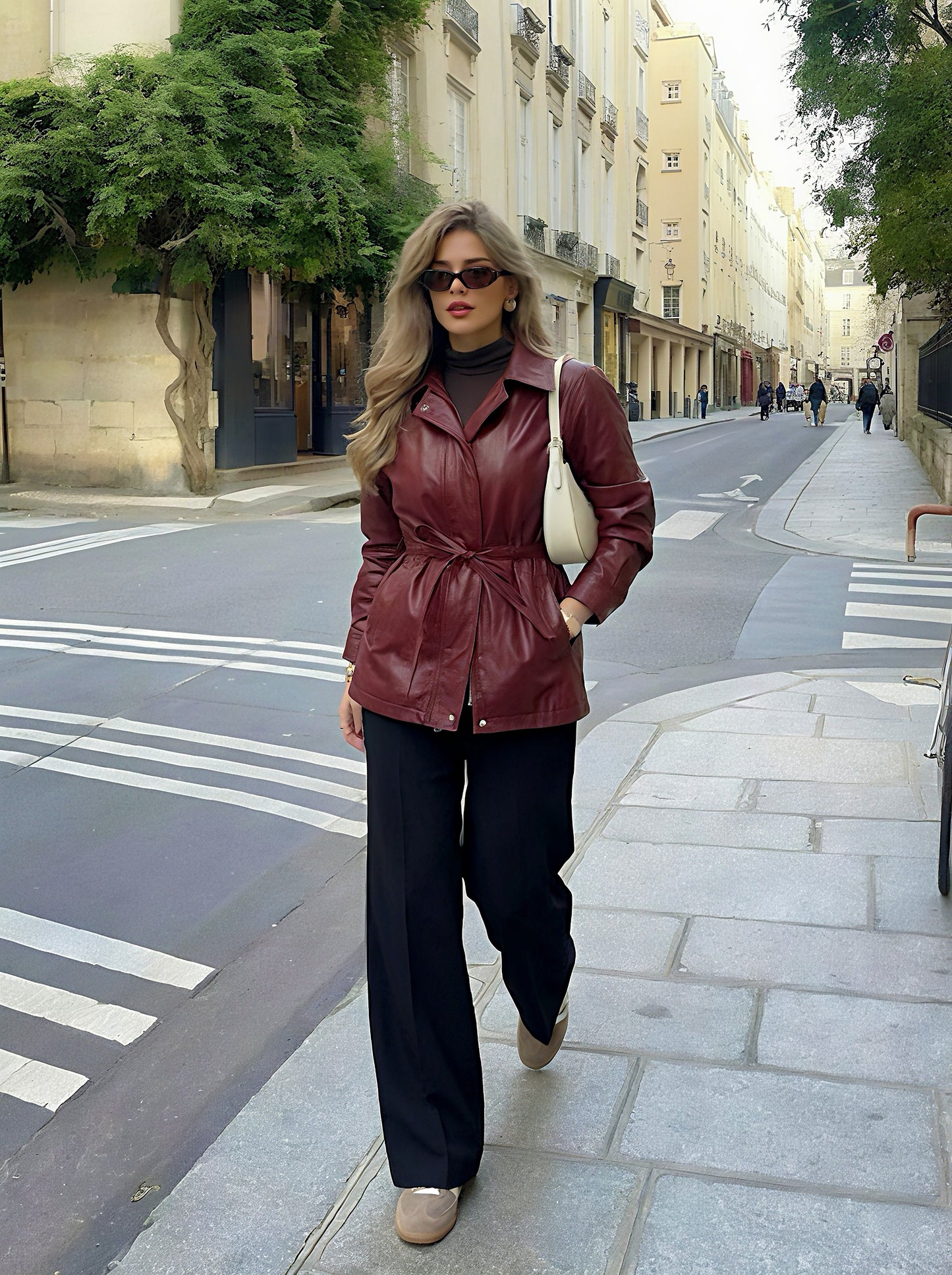 Leather Jacket with Waist Tie