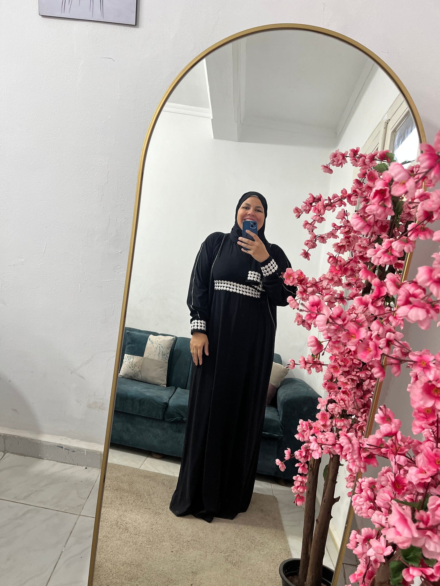 Elegant Black Prayer Abaya with Silver Embroidery