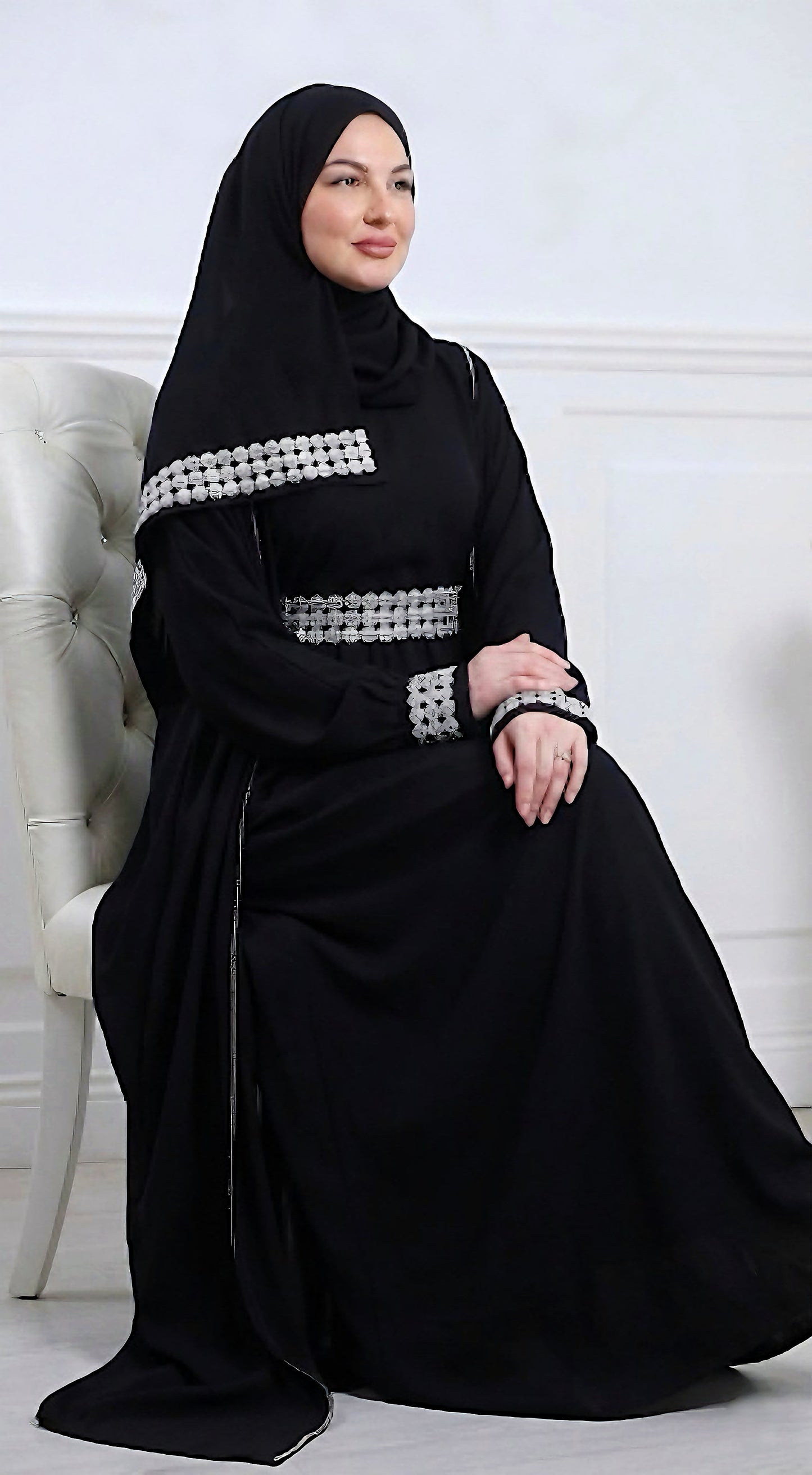 Elegant Black Prayer Abaya with Silver Embroidery
