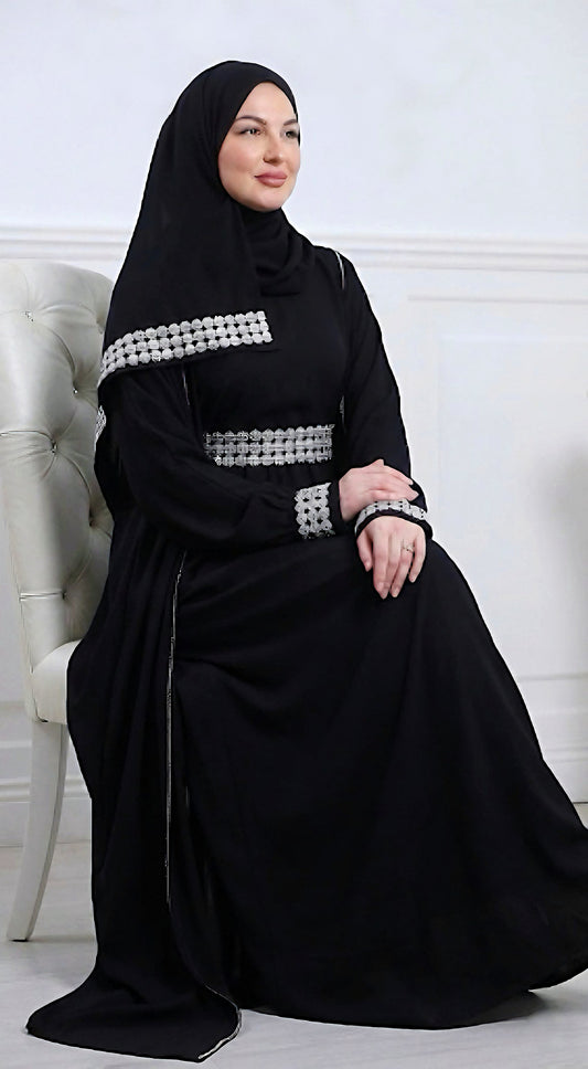 Elegant Black Prayer Abaya with Silver Embroidery