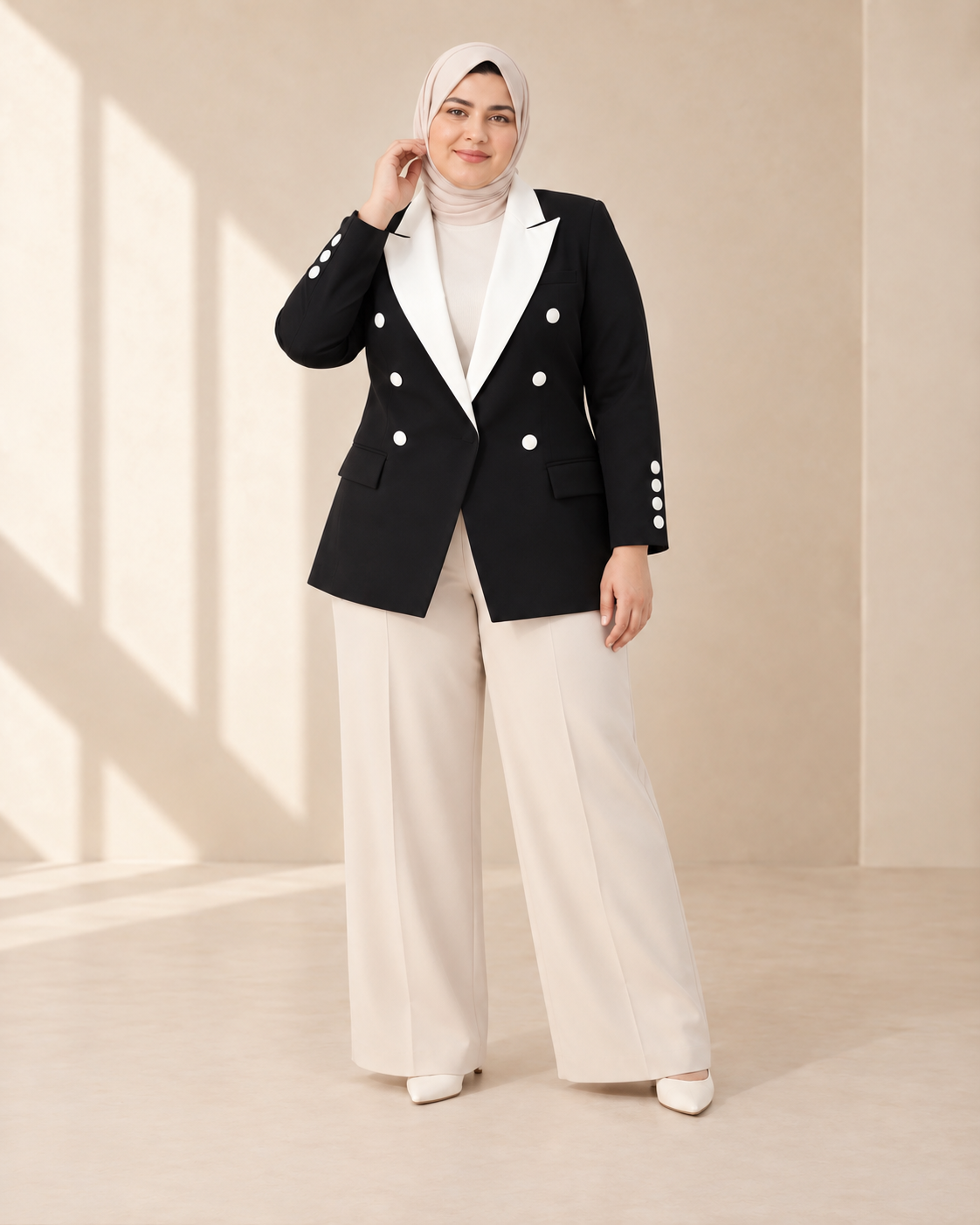 V-Cut Contrast-Lapel Blazer Plus Size - The Lady - product image 3