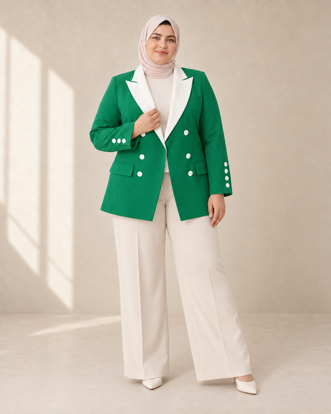 V-Cut Contrast-Lapel Blazer Plus Size - The Lady - product image 1