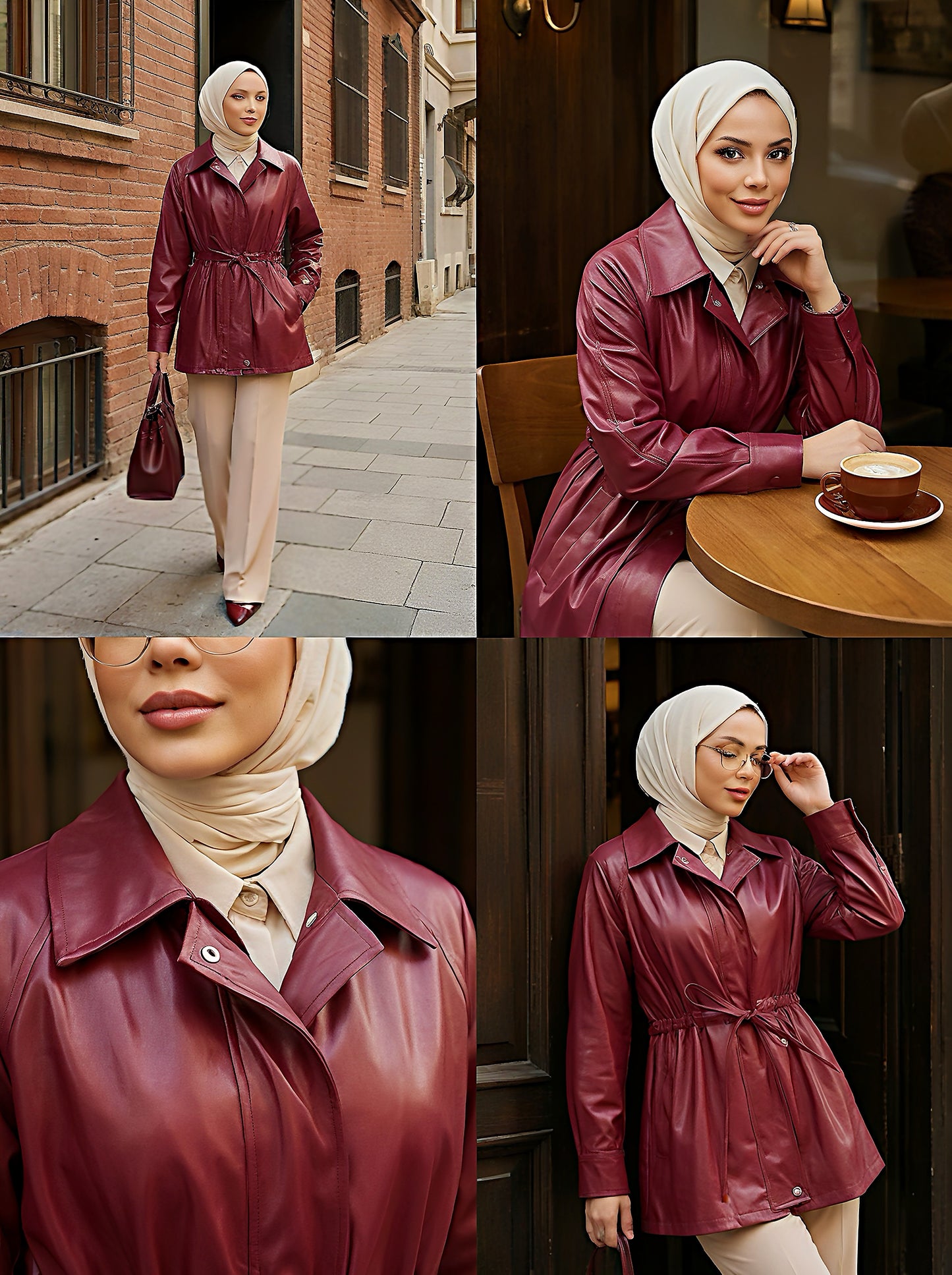 Leather Jacket with Waist Tie