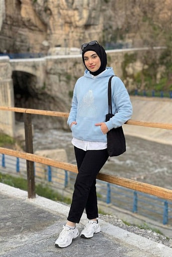 Enchanted Princess Embroidered Hoodie - Baby Blue Fleece-Lined Hoodie