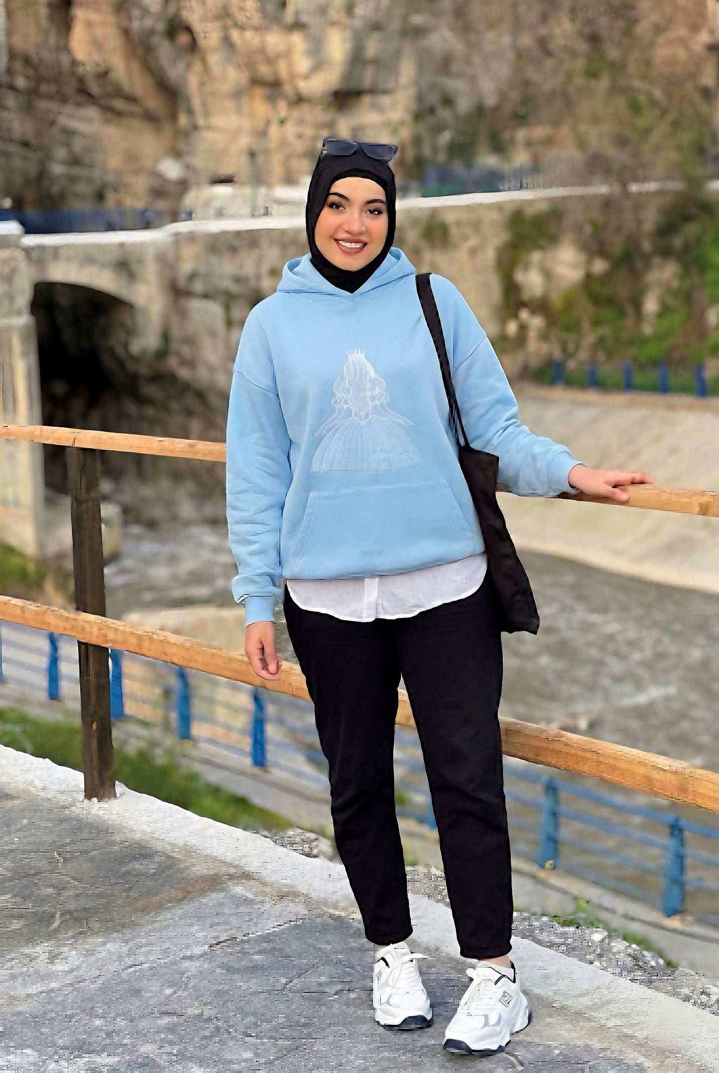 Enchanted Princess Embroidered Hoodie - Baby Blue Fleece-Lined Hoodie