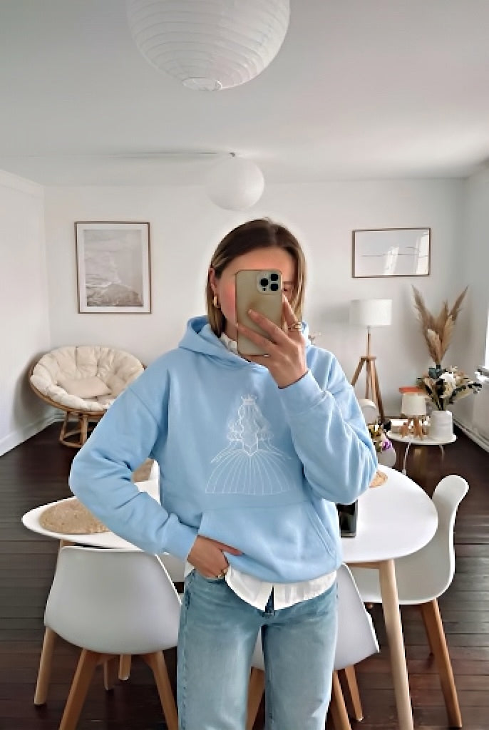 Enchanted Princess Embroidered Hoodie - Baby Blue Fleece-Lined Hoodie