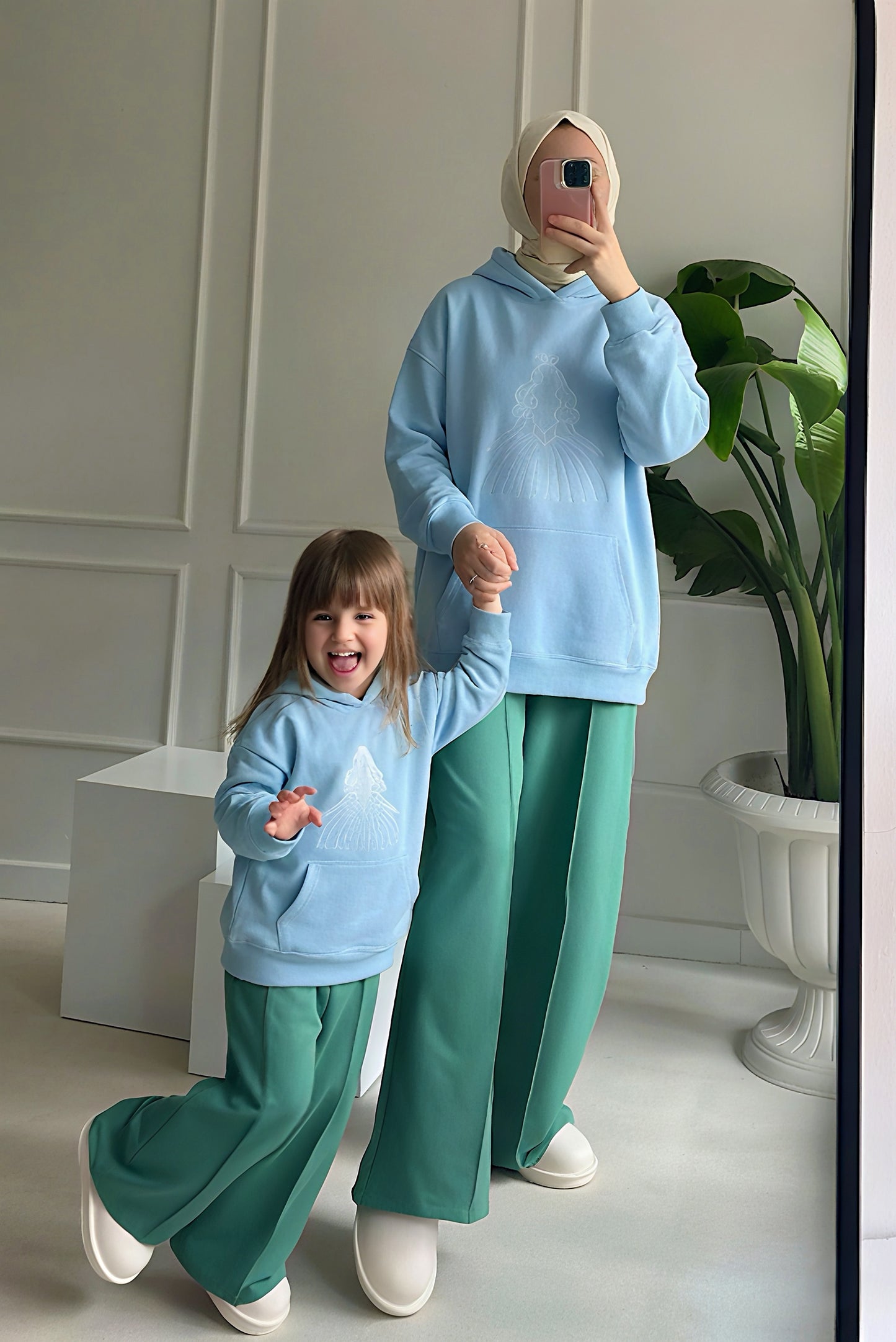 Enchanted Princess Embroidered Hoodie - Baby Blue Fleece-Lined Hoodie