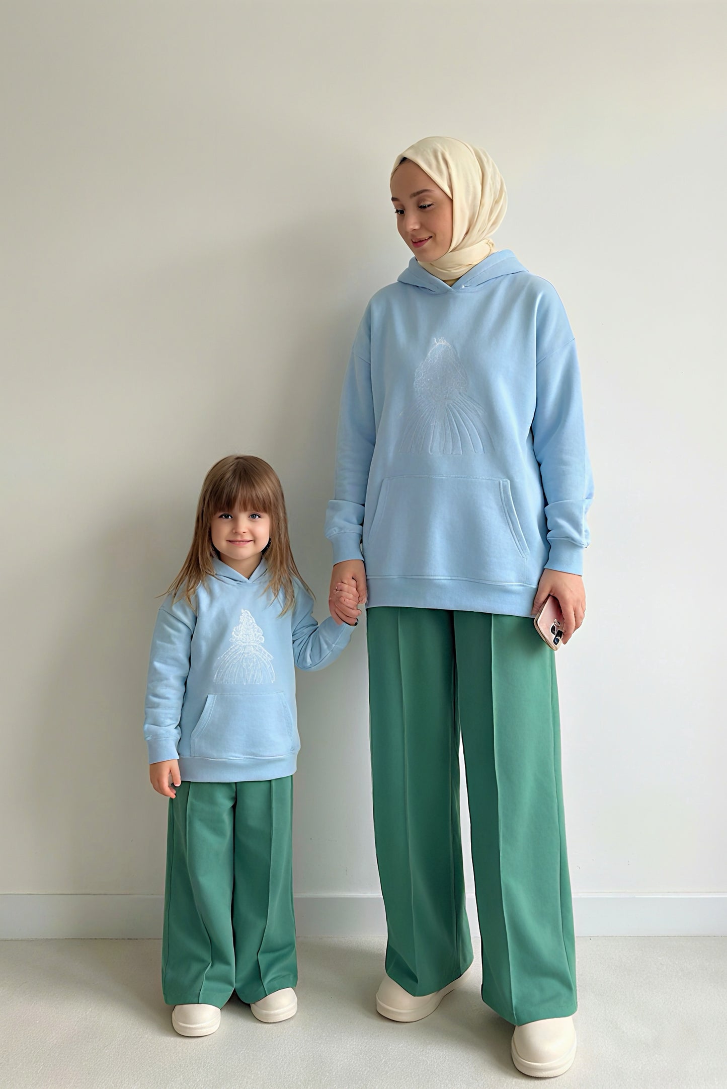 Enchanted Princess Embroidered Hoodie - Baby Blue Fleece-Lined Hoodie