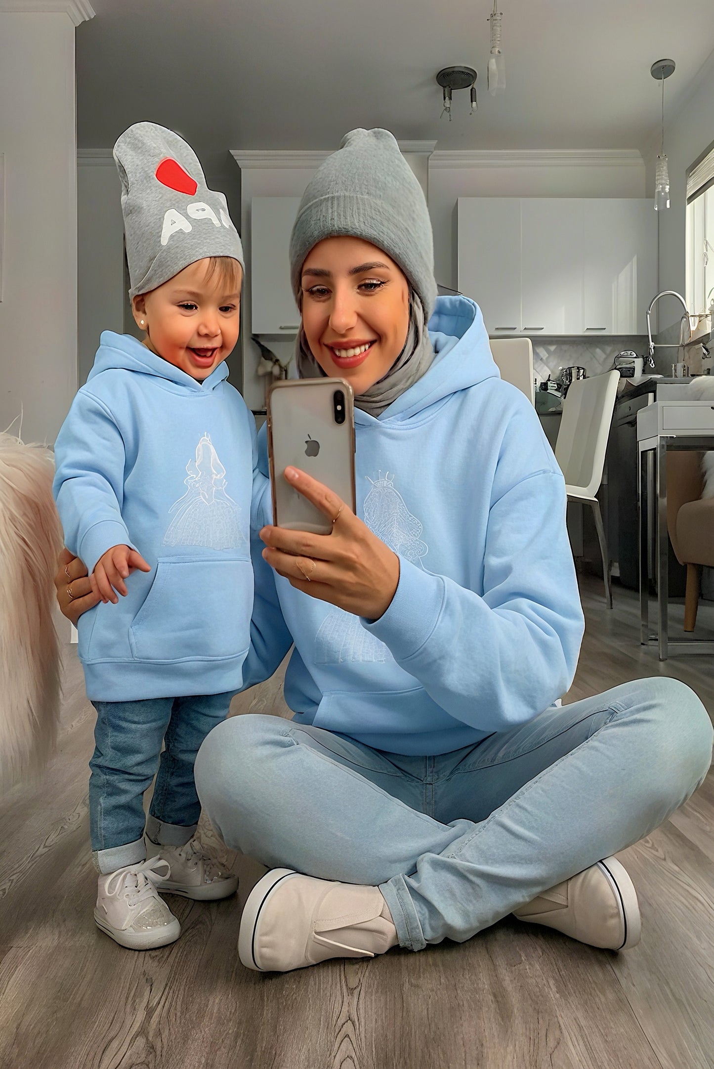 Enchanted Princess Embroidered Hoodie - Baby Blue Fleece-Lined Hoodie