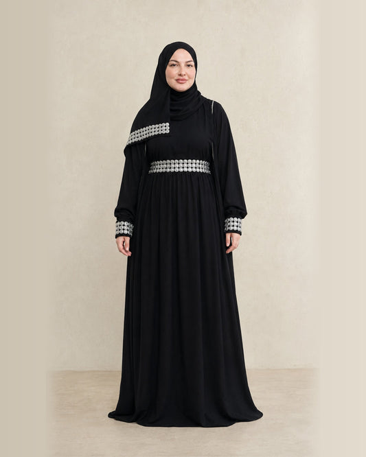 Silver-Embroidered Black Prayer Isdal – featured studio product image
