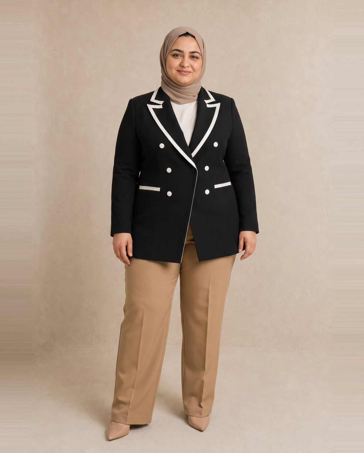 Bold Line Plus Size Blazer in Black on plus size model