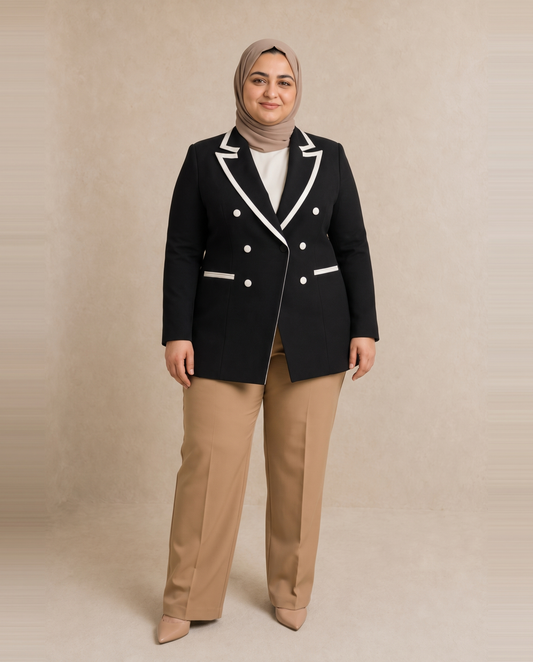 Bold Line Plus Size Blazer in Black on plus size model