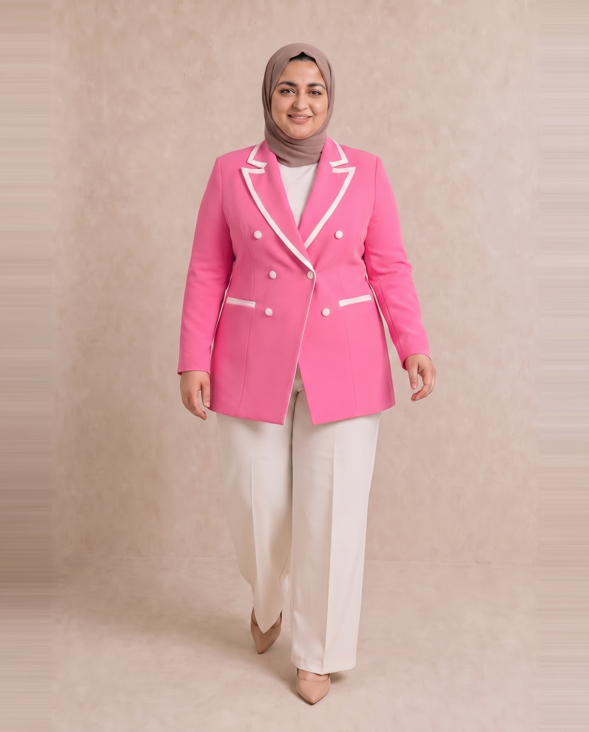 Bold Line Plus Size Blazer in Pink on plus size model
