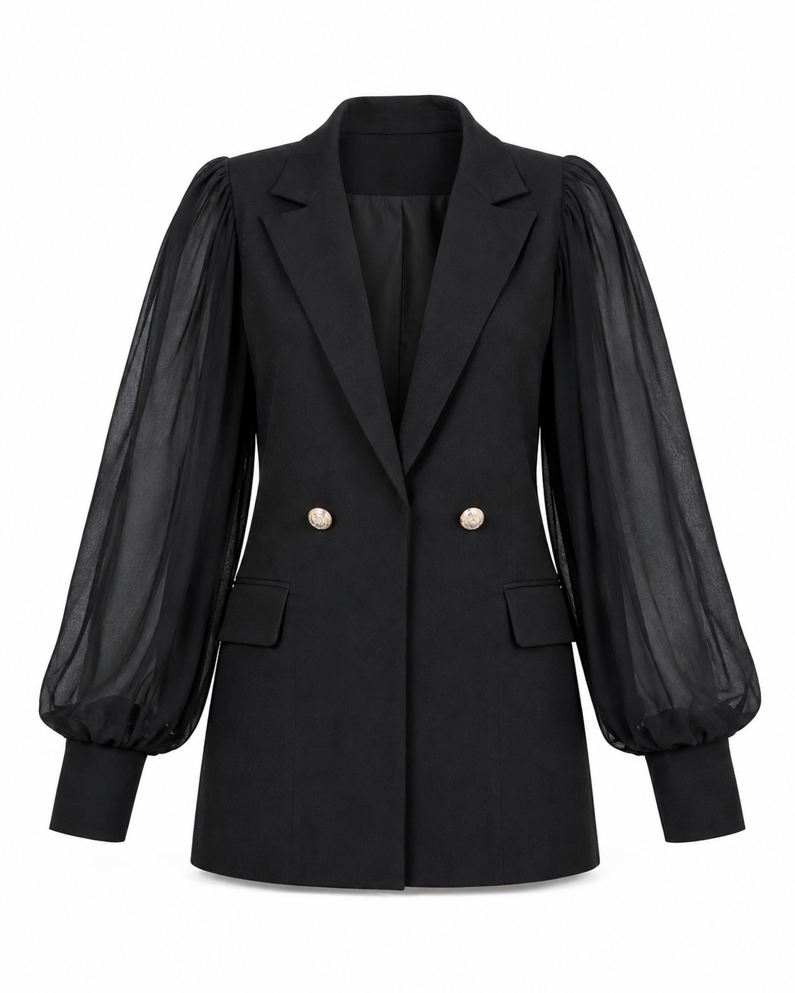 Elegant Blazer with Chiffon Puff Sleeves ghost mannequin