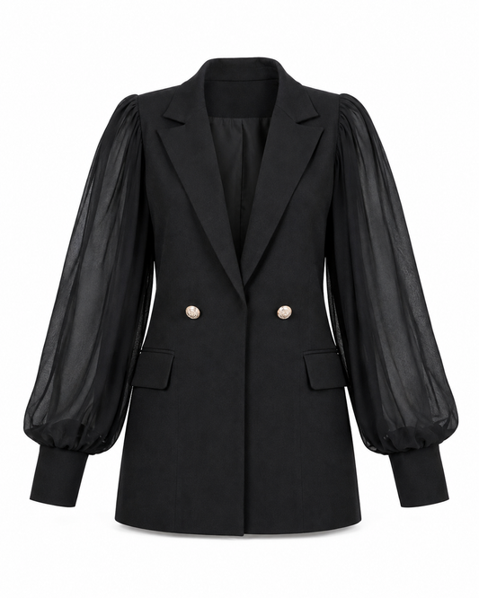 Elegant Blazer with Chiffon Puff Sleeves ghost mannequin