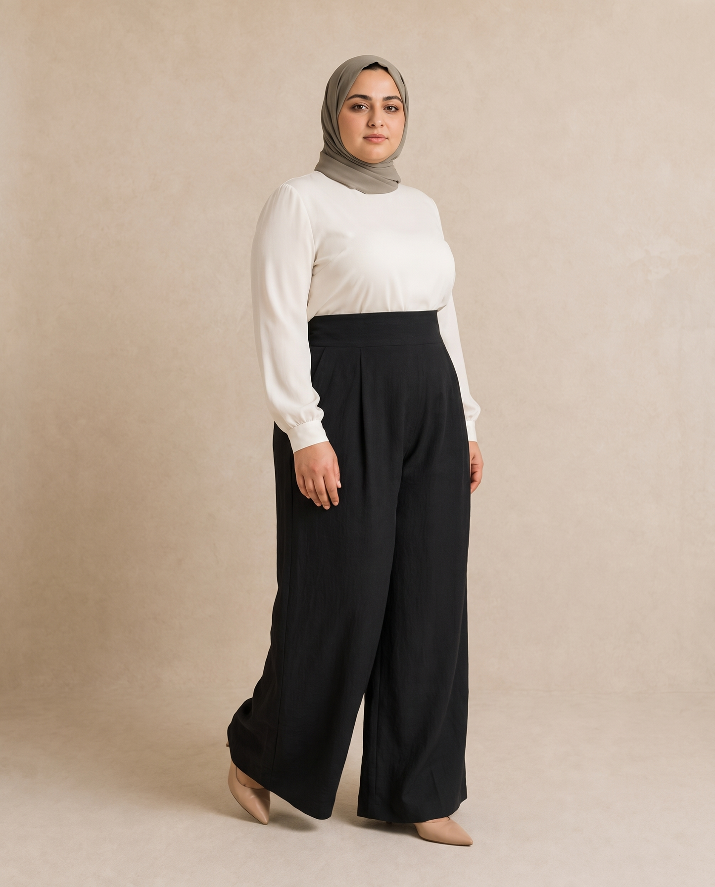 Comfort Fit Plus Size Wide-Leg Pants on plus size model