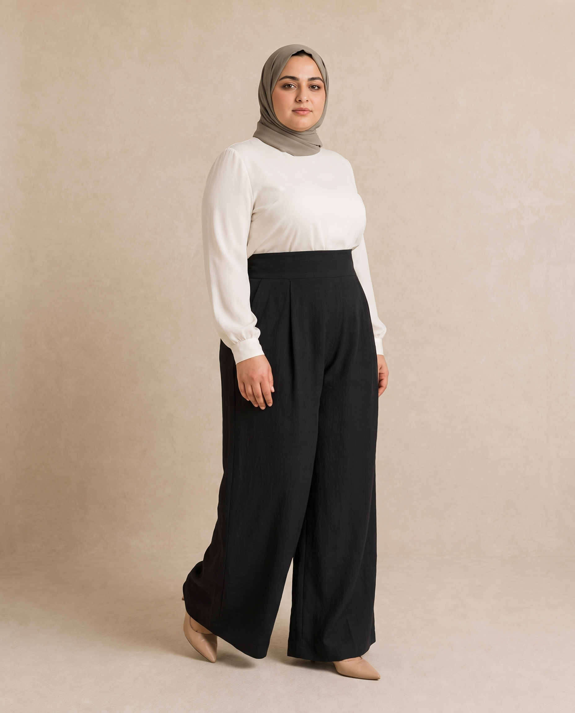 Comfort Fit Plus Size Wide-Leg Pants on plus size model