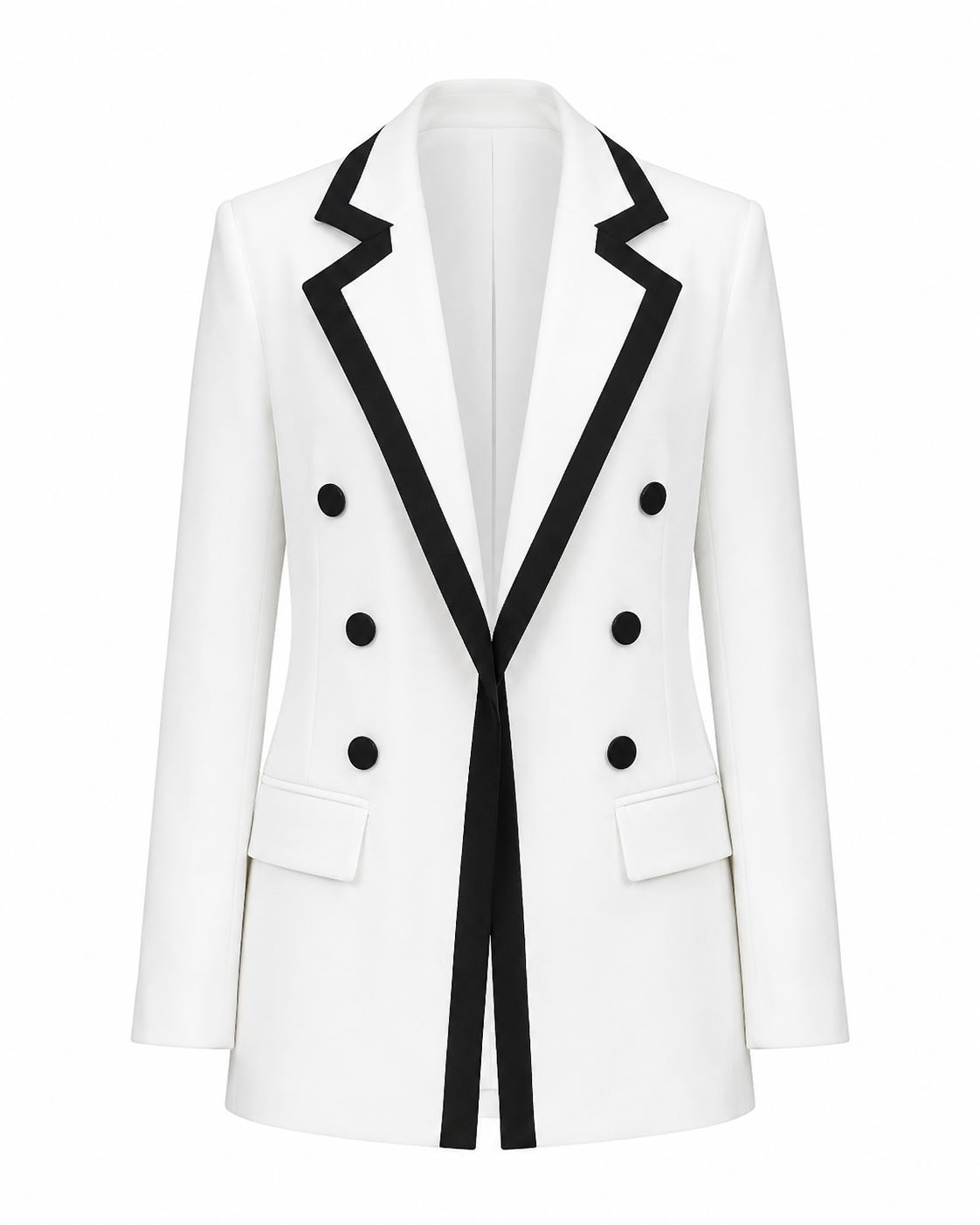 Contrast-Trim Double-Breasted Blazer ghost mannequin
