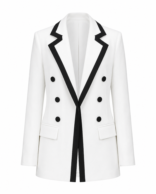 Contrast-Trim Double-Breasted Blazer ghost mannequin