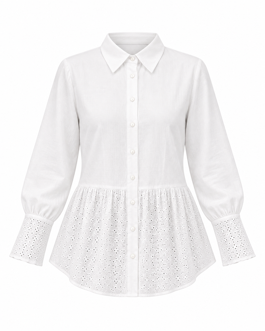 Linen Blouse with Lace Details - The Lady