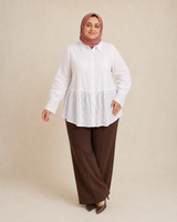 Linen Lace Plus Size Blouse white styled model