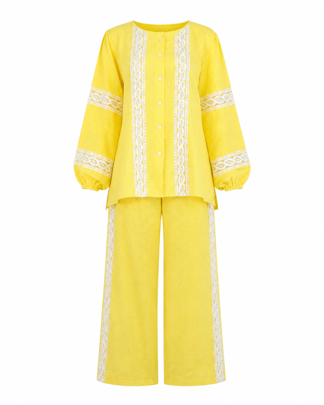Lace-Trim Linen Two-Piece Set ghost mannequin