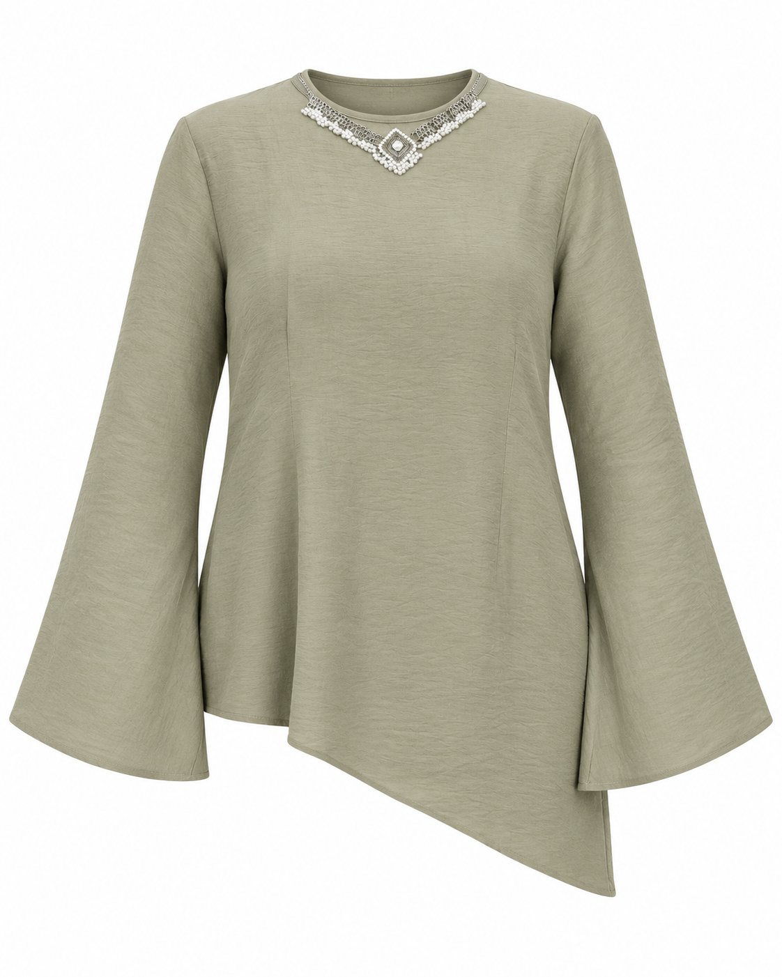 Olive asymmetric linen blouse plus size ghost mannequin