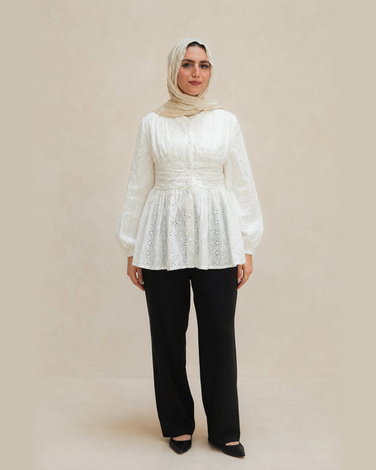 Pearl-Button Lace Blouse – featured studio product image