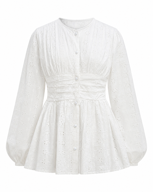 Pearl-Button Lace Blouse ghost mannequin