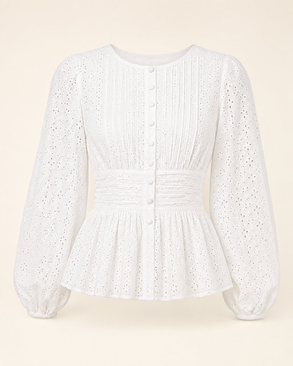 Pearl-Button Plus Size Lace Blouse ghost mannequin