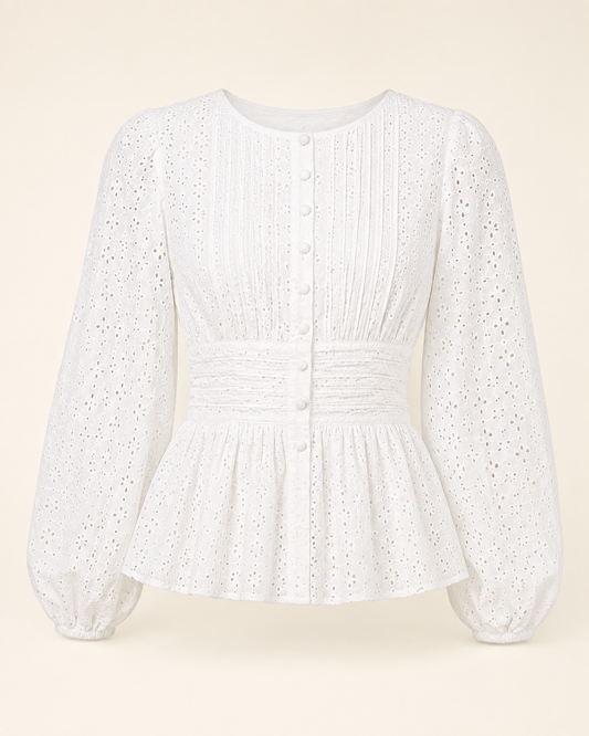 Pearl-Button Plus Size Lace Blouse ghost mannequin