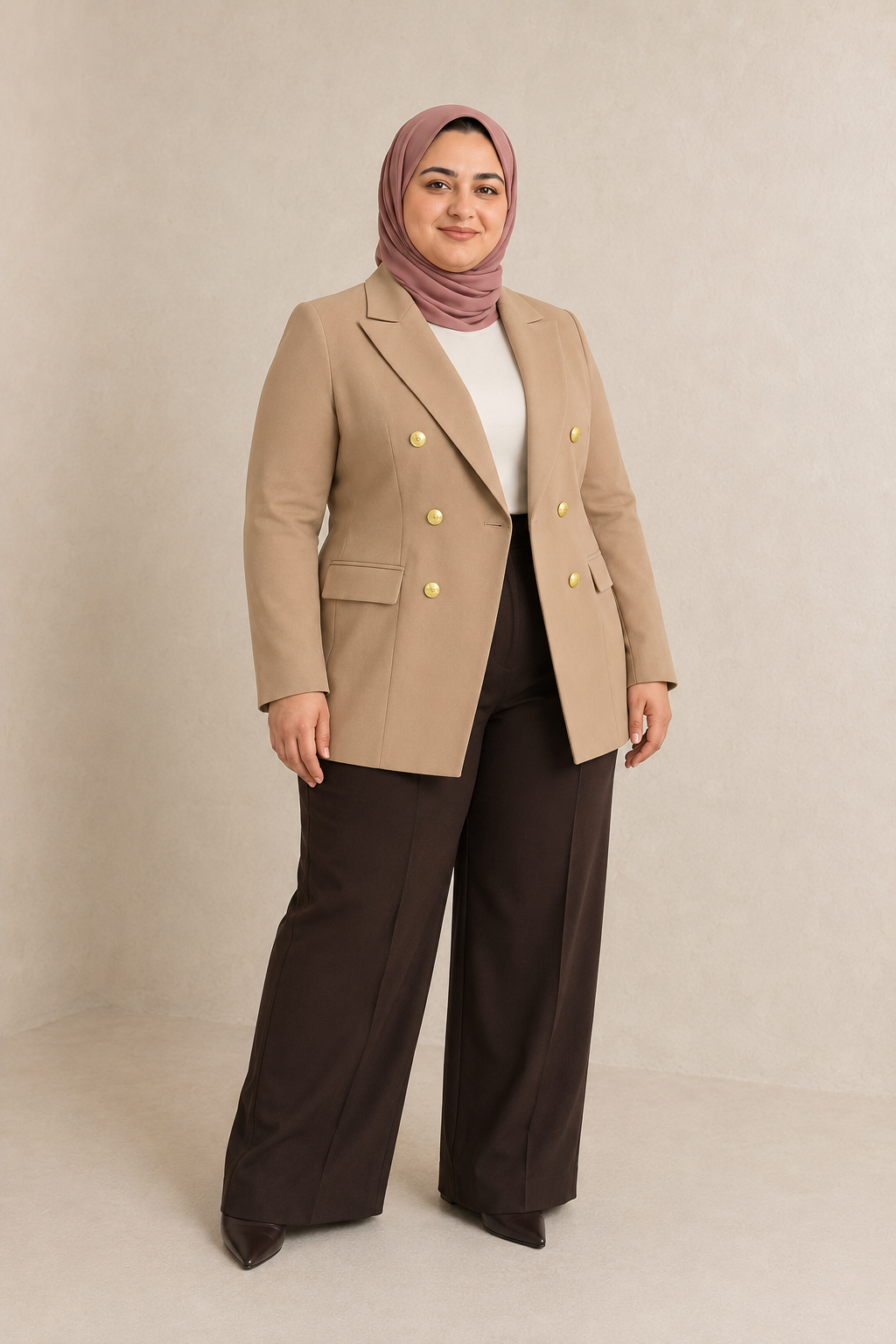 Beige Classic Plus Size blazer on model