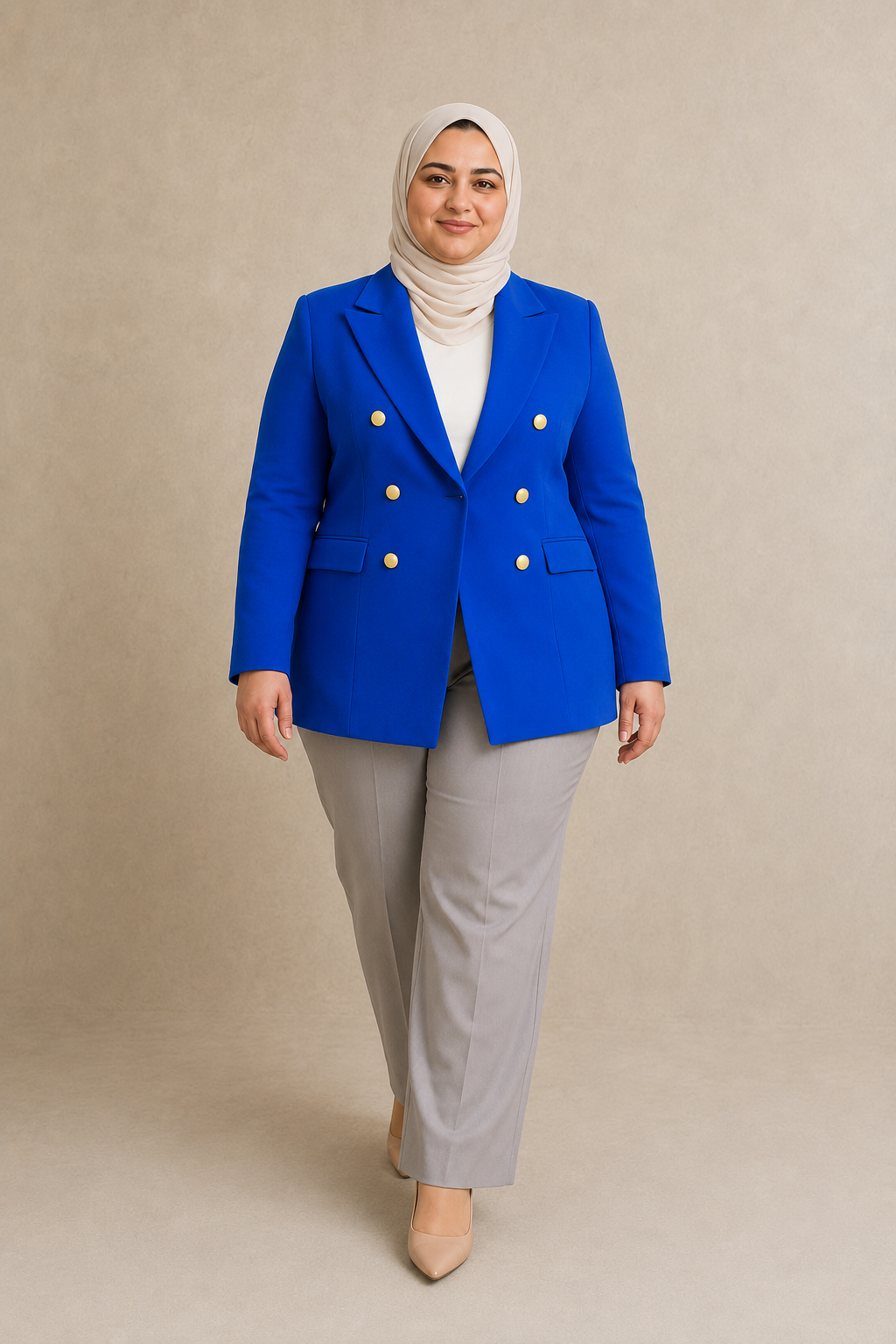 Blue Classic Plus Size blazer on model