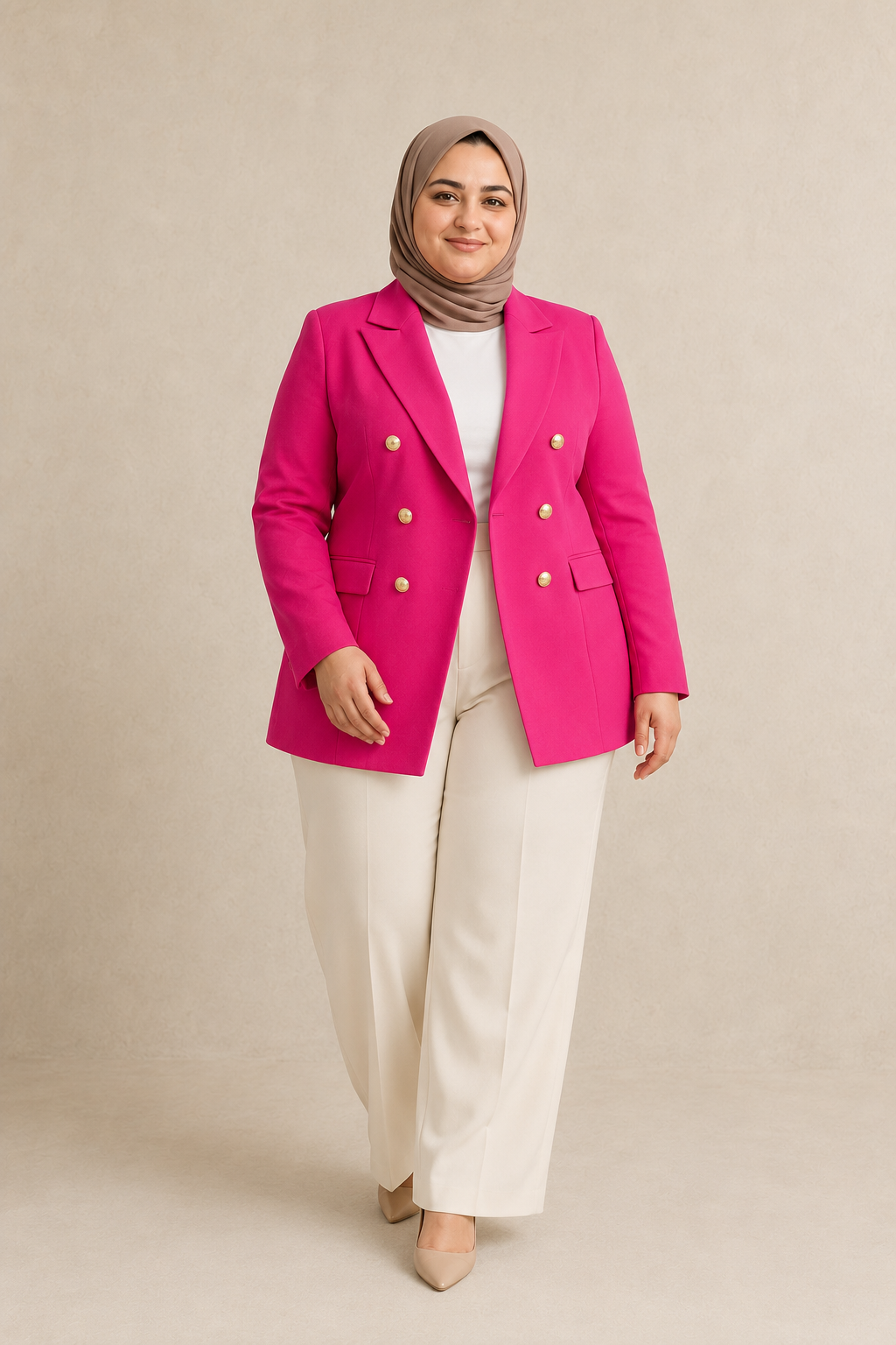 Fushia Classic Plus Size blazer on model