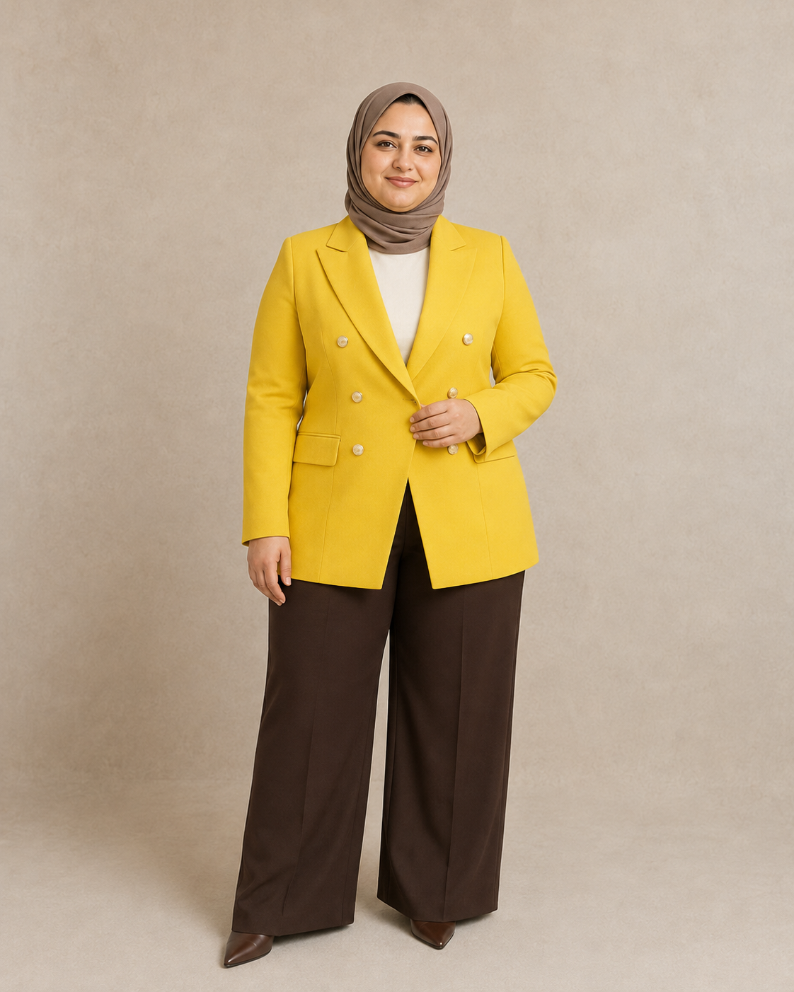 Yellow Classic Plus Size blazer on model