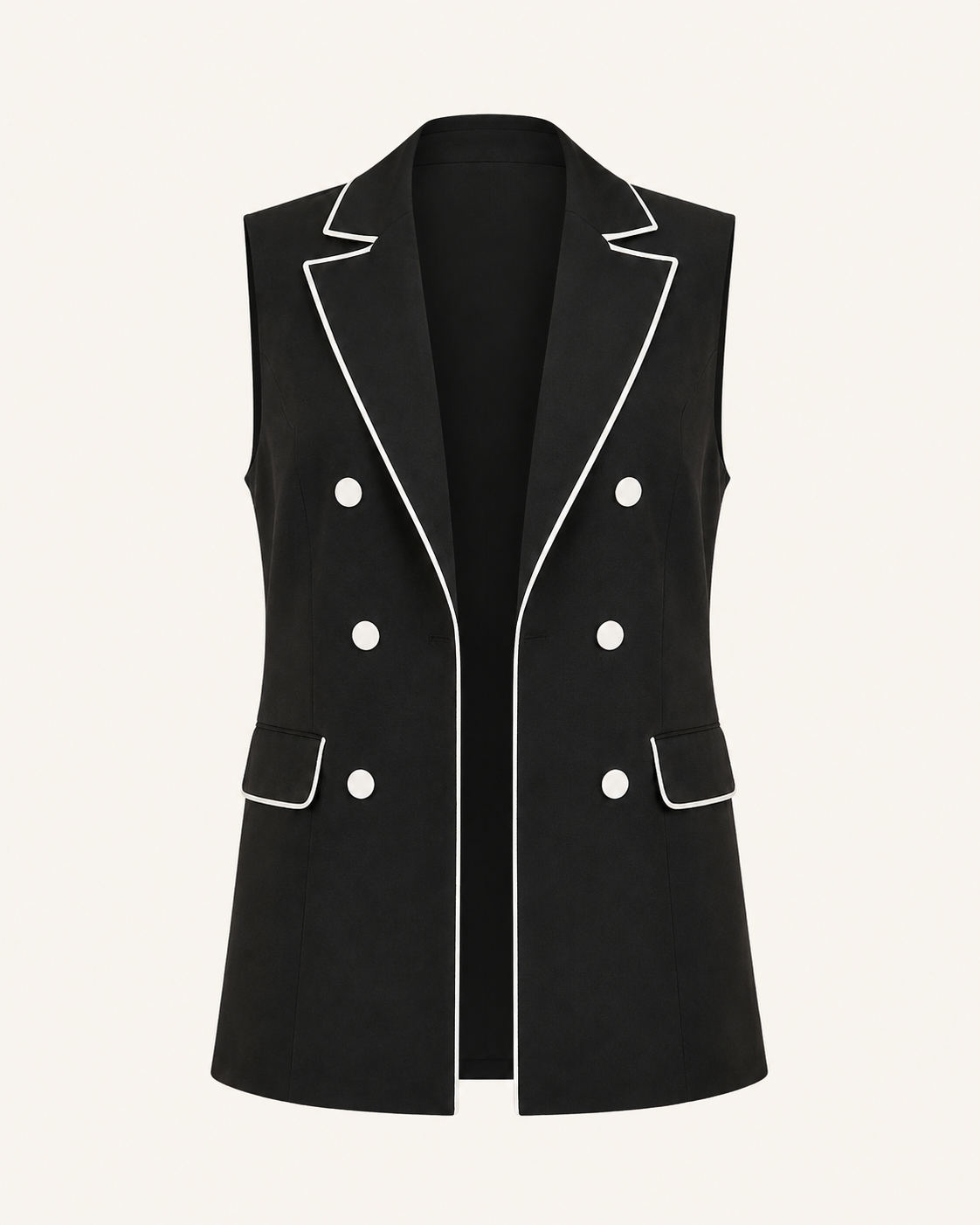 Black Contrast-Trim Tailored Vest ghost mannequin