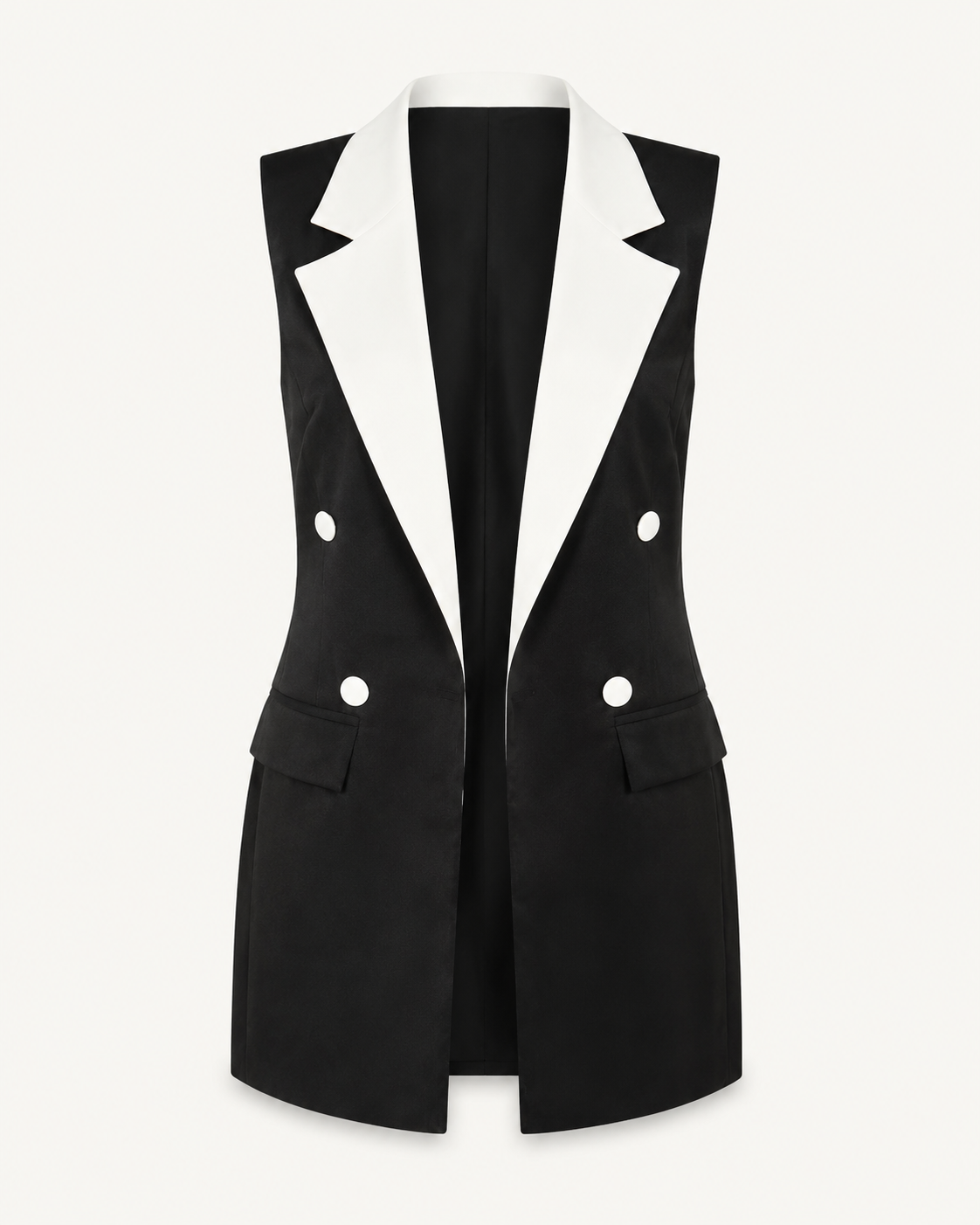 Black Contrast White-Lapel Vest ghost mannequin