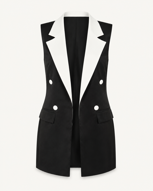 Black Contrast White-Lapel Vest ghost mannequin
