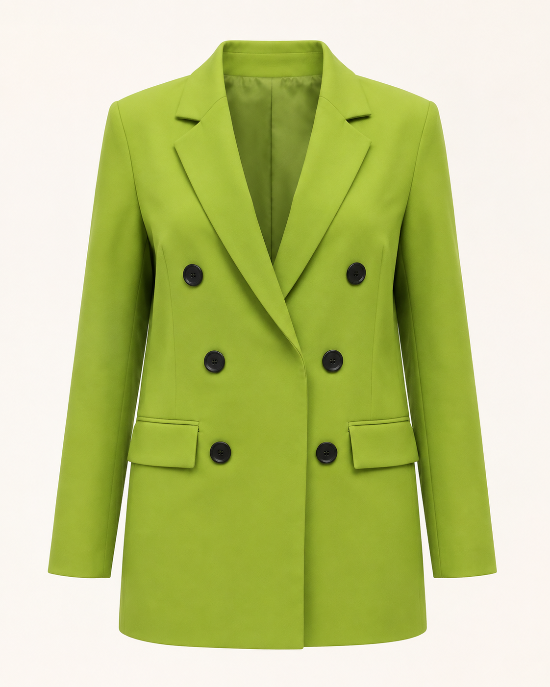 Green Straight-Cut Blazer with Black Buttons ghost mannequin