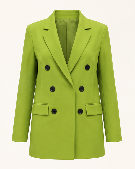 Green Straight-Cut Blazer with Black Buttons ghost mannequin