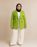 Green Plus Size Straight-Cut Blazer with Black Buttons on model