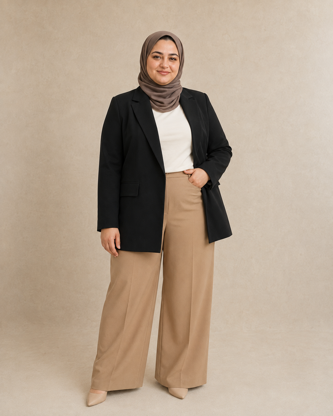 Black Plus Size Straight-Cut Blazer on model