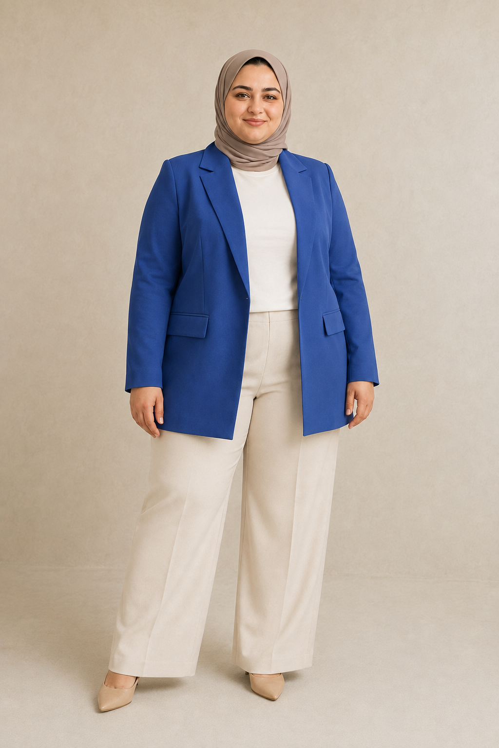 Blue Plus Size Straight-Cut Blazer on model