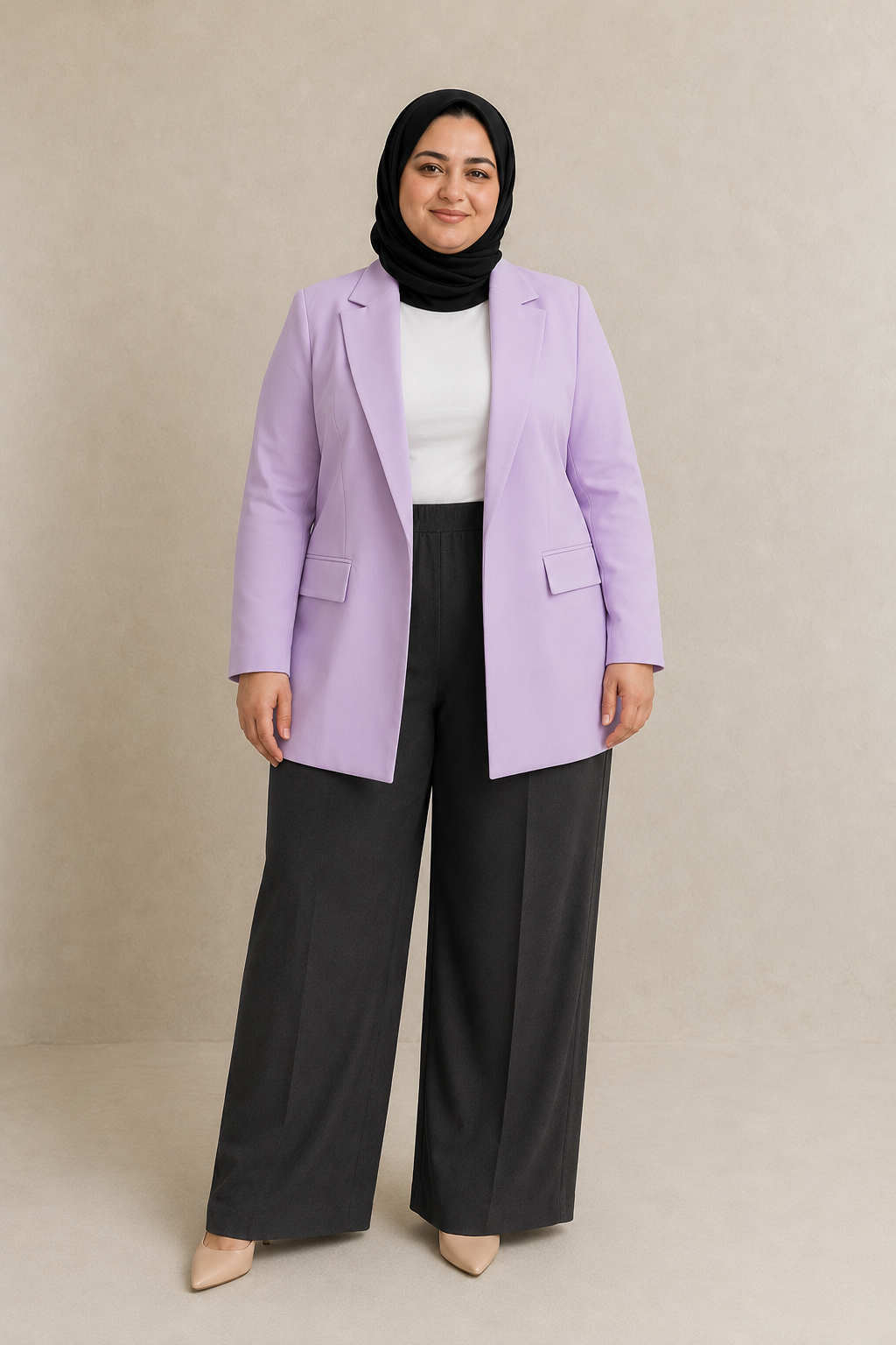 Purple Plus Size Straight-Cut Blazer on model