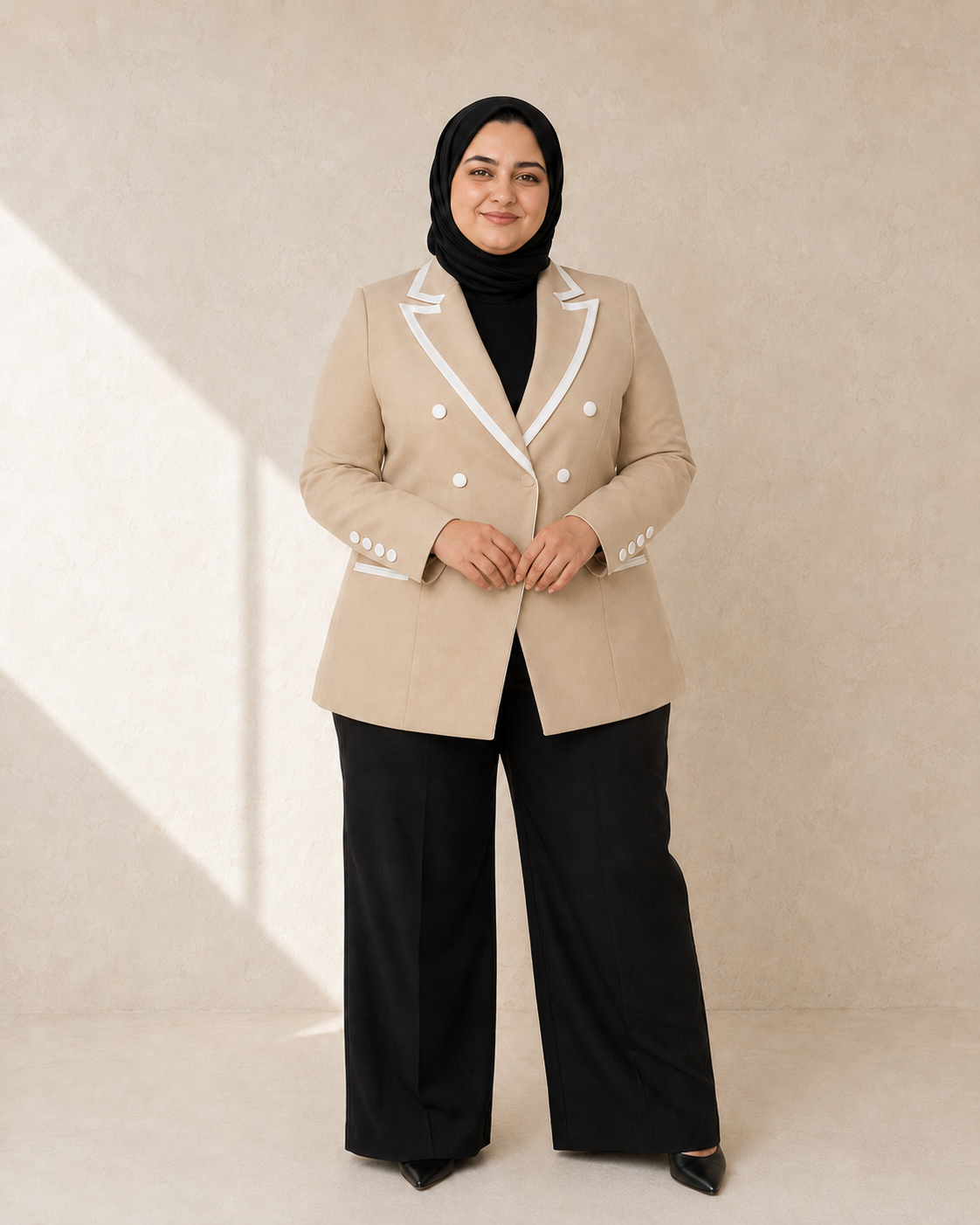 V-Cut Plus Size blazer in Beige