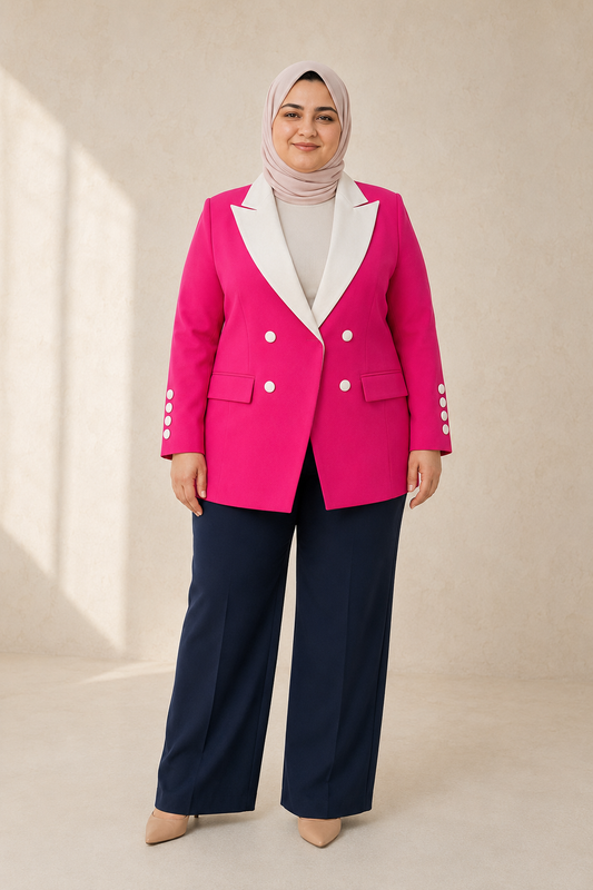 V-Cut Plus Size blazer in Fushia