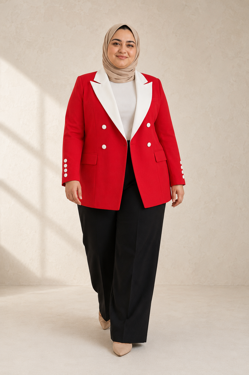 V-Cut Plus Size blazer in Red