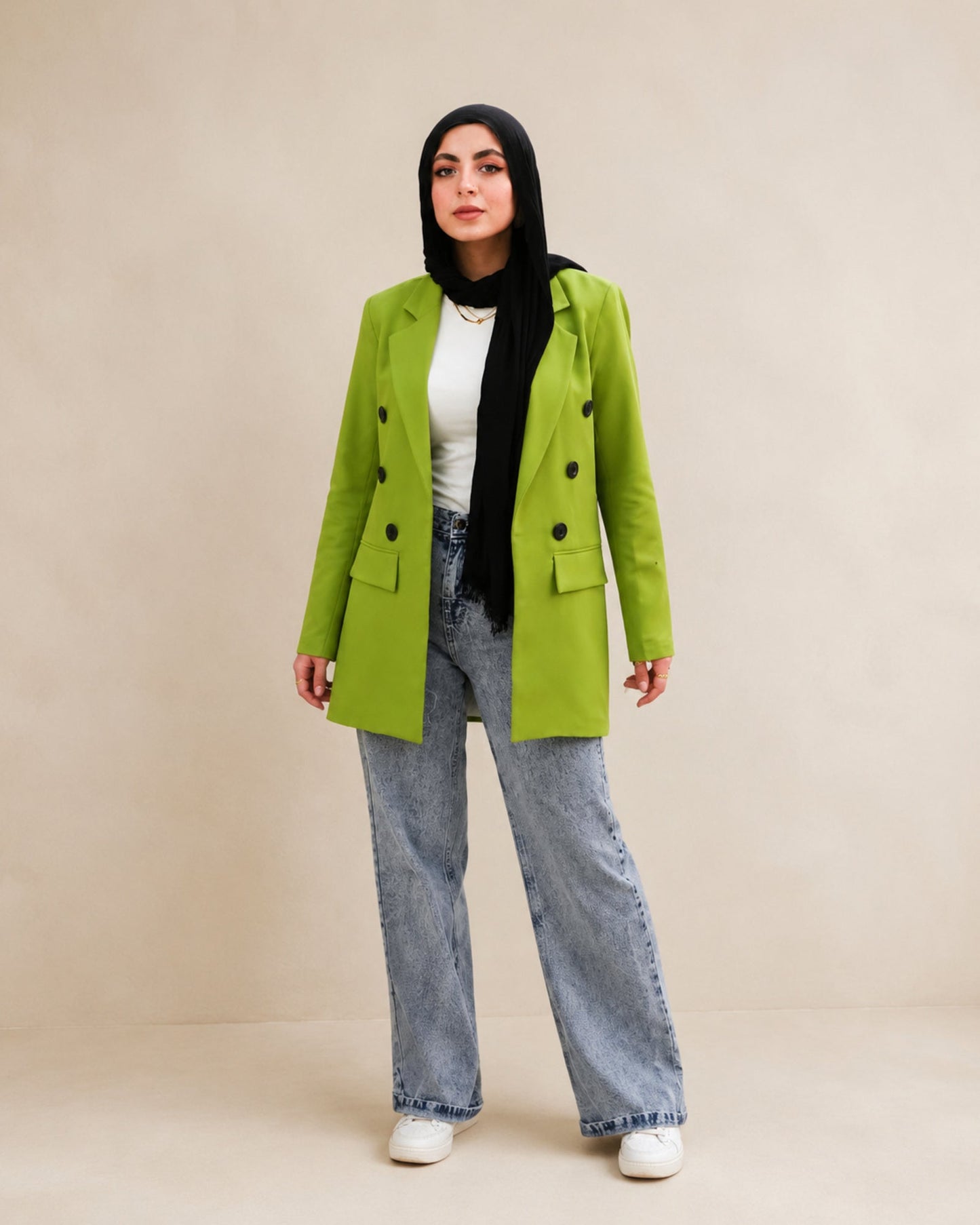 Straight-Cut Blazer with Black Buttons – studio featured image